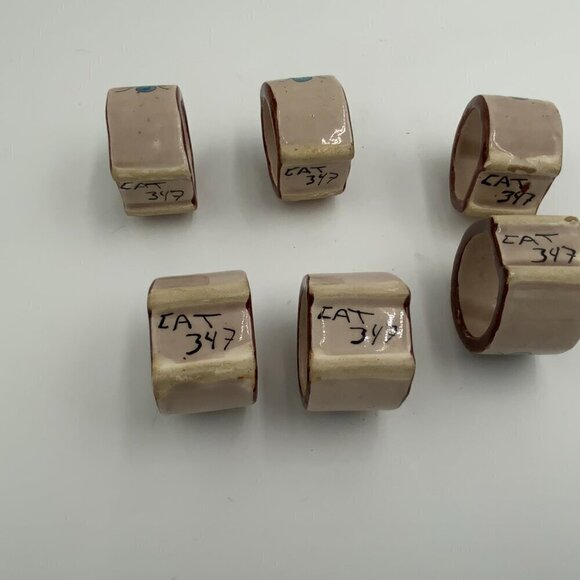 Set of 6 Vintage Signed Tonala Mexico Ceramic Napkin Rings Floral Hand Painted - Picture 3 of 10